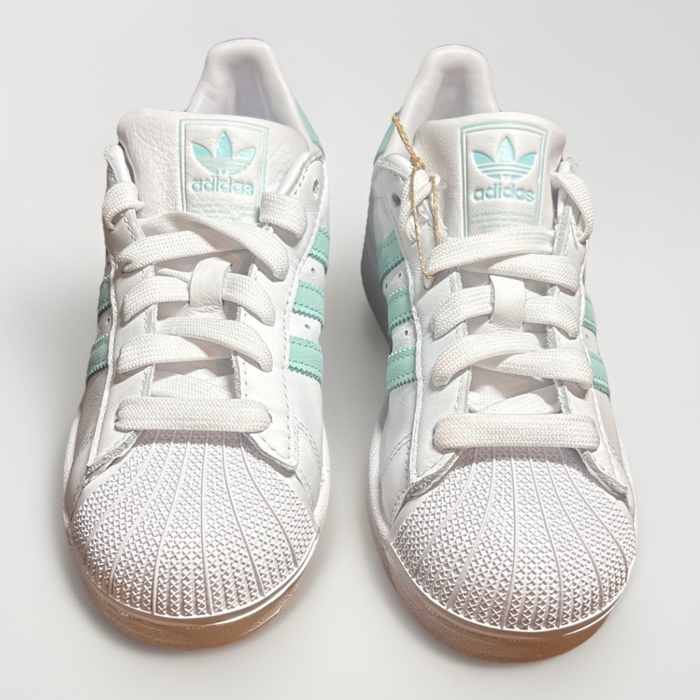New Adidas Women's Superstar II Shoes - White / Semi Flash Aqua (JH7060)